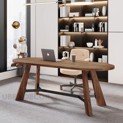 Terren Form Oval 6 Seater Dining Table Mid Century Scandinavian Design Walnut Finish Angled Legs Ideal for Dining Room Conference Table or Home Office Desk - Uber Decor