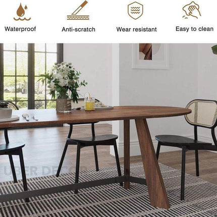 Terren Form Oval 6 Seater Dining Table Mid Century Scandinavian Design Walnut Finish Angled Legs Ideal for Dining Room Conference Table or Home Office Desk - Uber Decor