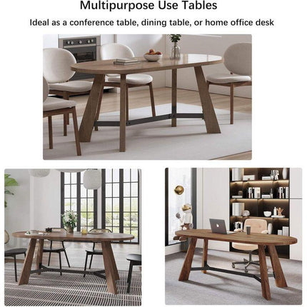 Terren Form Oval 6 Seater Dining Table Mid Century Scandinavian Design Walnut Finish Angled Legs Ideal for Dining Room Conference Table or Home Office Desk - Uber Decor