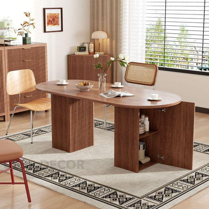 Vera Flute Oval 6 Seater Dining Table Mid Century European Design Walnut Finish Dual Fluted Pedestal Base Ideal for Dining Room - Uber Decor