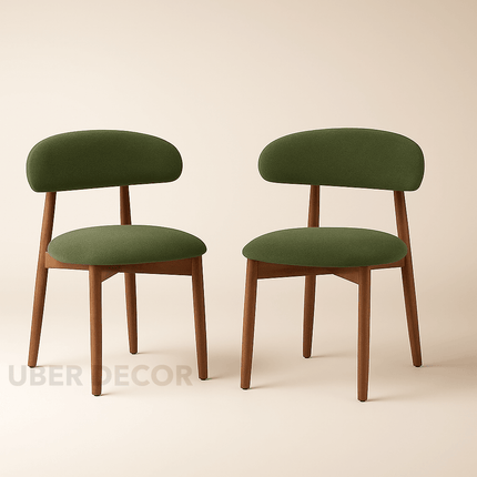 Verin Mid Century Dining Chair Set of 2 Solid Wood Legs Custom Made Design Ideal for Dining Room Kitchen Dining Area - Uber Decor