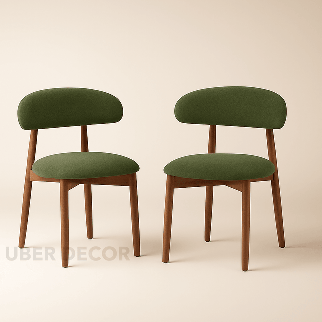 Verin Mid Century Dining Chair Set of 2 Solid Wood Legs Custom Made Design Ideal for Dining Room Kitchen Dining Area - Uber Decor