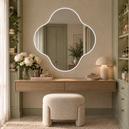 Tulip LED Vanity Mirror with Four Petal Design Frameless Front or Back Lit Wall Decor for Modern Interiors
