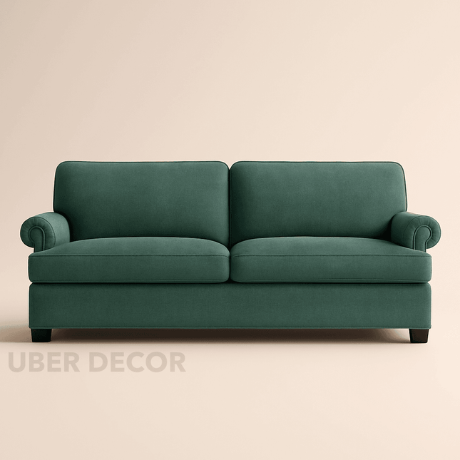 Santorini 71" Sofa- 3 Seater Linen Fabric Sofa with Upholstered Couch with Removable Cushion & Scrolled Armrest