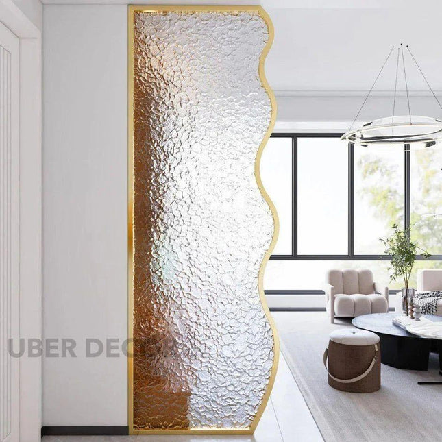 VIREL Stainless Steel Curved Glass Room Divider Floor To Ceiling Decorative Partition For Living Room Bedroom Lounge And Modern Interior Spaces
