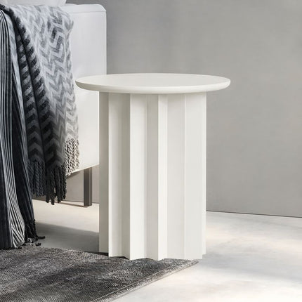 Pripet Modern Round Sculptural Minimalist Side Table with Pleated Column Base for Living Room