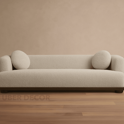 Shiraz 3-Seater Modern Sofa Sculptural Minimalist Couch with Round Accent Cushions