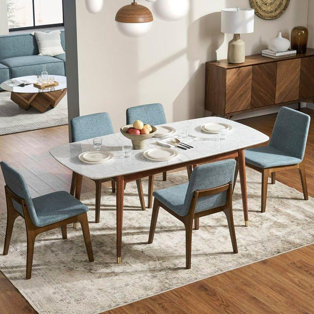 Truehome Dining Table Elegant Marble Top with Solid Wood Base Contemporary European Inspired Dining Table for Dining Room Kitchen and Living Spaces