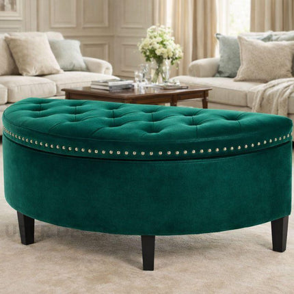 Darian Half Moon Storage Bench with Lift Top Lid – Modern Accent Organizer for Living Rooms, Bedrooms & Dressing Corners