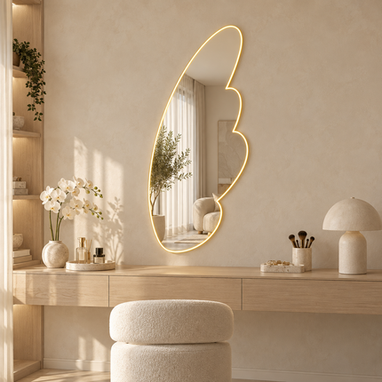 Rosette Designer LED Wall Mirror with Frameless Wall Hanging Front or Back Lit for Vanity Bedroom and Modern Interiors