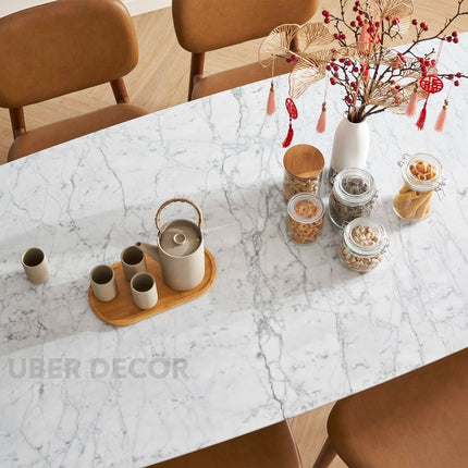 Truehome Dining Table Elegant Marble Top with Solid Wood Base Contemporary European Inspired Dining Table for Dining Room Kitchen and Living Spaces