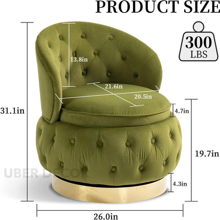 Lyssara- 360 Degree Swivel Tufted Barrel Accent Chair with Round Base, Curved Back and Storage Space