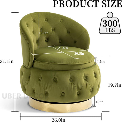 Lyssara- 360 Degree Swivel Tufted Barrel Accent Chair with Round Base, Curved Back and Storage Space - Uber Decor