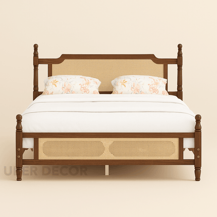 TeakTrove Traditional Cane Panel Four-Poster Customisable Bed for Heritage Bedrooms