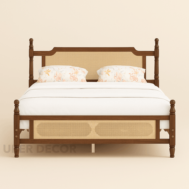 TeakTrove Traditional Cane Panel Four-Poster Customisable Bed for Heritage Bedrooms