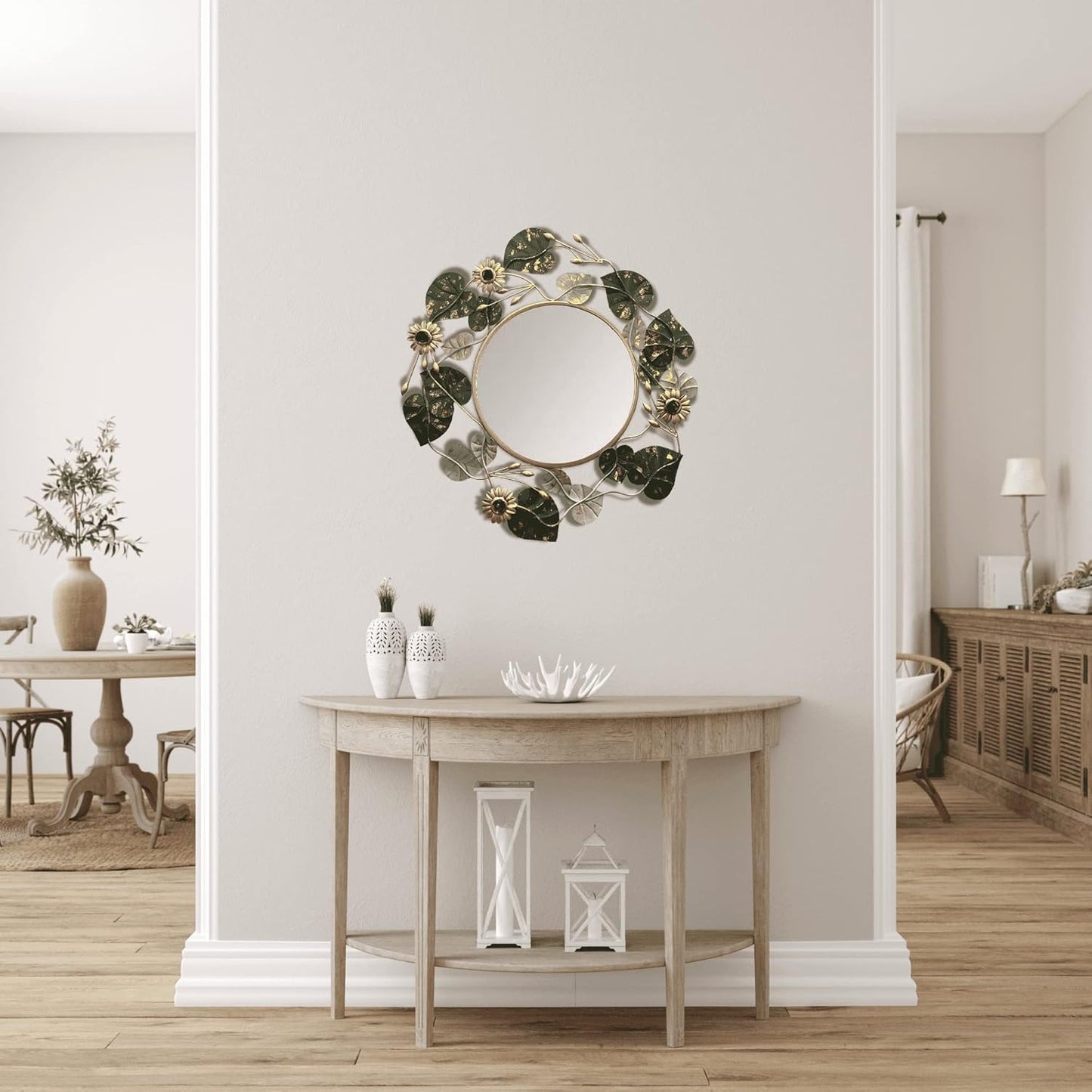 Circular Emerald Metal Wall Decoration with Mirror