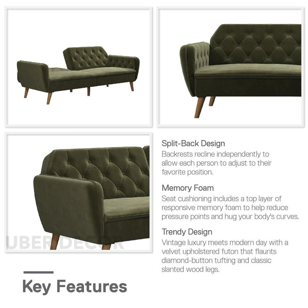 Santiago 83" Futon Sofa- Tufted Laid Back Convertible Futon Couch Bed for Small Spaces, Home or Office - Uber Decor