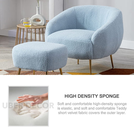 Aurora Upholstered Boucle Chair with Ottoman - Modern Furniture for Living Room, Bedroom and Foyer