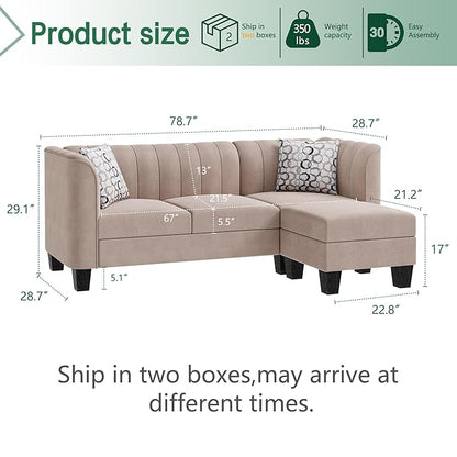 Casablanca 78" Sectional Sofa- Small 3-Seat L Shaped Convertible Sofa Couch with Chaise for Small Spaces