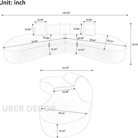 Cannes Curved Sofa- 5-Seater Modern Curved Sofa Set for Living Room, Studio Apartment or Hotel - Uber Decor