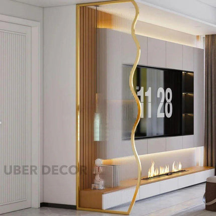 VIREL Stainless Steel Curved Glass Room Divider Floor To Ceiling Decorative Partition For Living Room Bedroom Lounge And Modern Interior Spaces