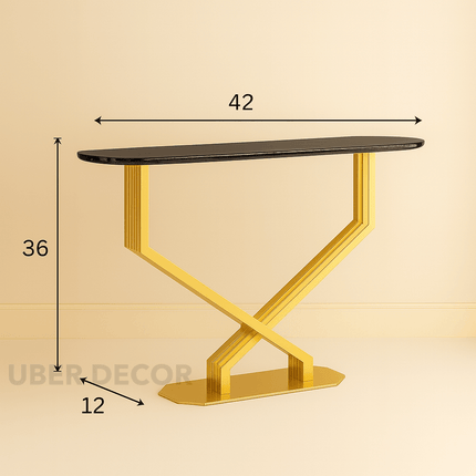 Astra Crossline Side or Console Table – Custom Black or White Marble Top with Gold X‑Frame Mid‑Century Glam For Hallway & Entryway
