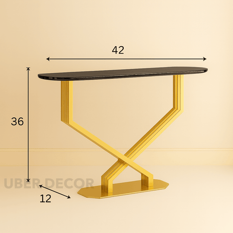 Astra Crossline Side or Console Table – Custom Black or White Marble Top with Gold X‑Frame Mid‑Century Glam For Hallway & Entryway - Uber Decor