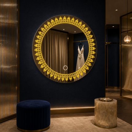 Illuvia Traditional Design Round led mirror- 3-colour front lit or back lit touch button led frameless bathroom vanity mirror