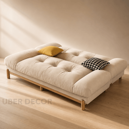Kandy Japandi Tufted Futon Sofa Bed – Fold-Down Backrest Lounger