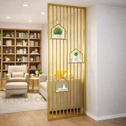 LUCEN Stainless Steel Floor To Ceiling Room Divider With Decorative Shelves For Living Room Entryway And Lounge