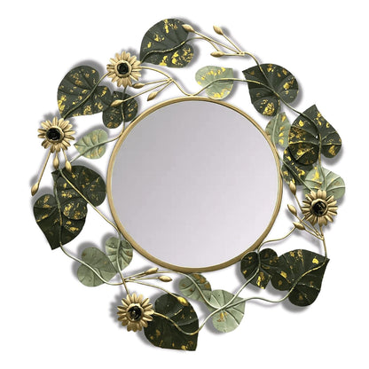 Circular Emerald Metal Wall Decoration with Mirror