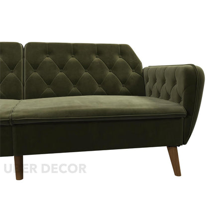 Santiago 83" Futon Sofa- Tufted Laid Back Convertible Futon Couch Bed for Small Spaces, Home or Office