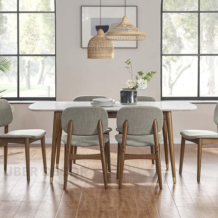 Truehome Dining Table Elegant Marble Top with Solid Wood Base Contemporary European Inspired Dining Table for Dining Room Kitchen and Living Spaces