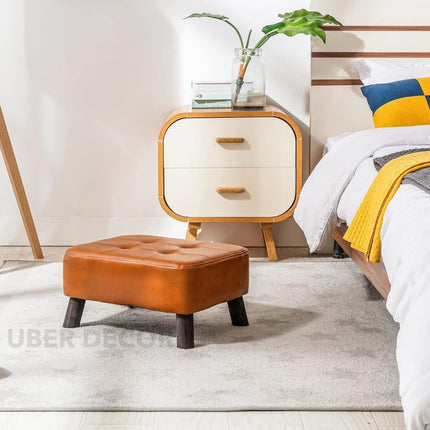 VelvetLift Small Foot Stool Ottoman - Stylish Footrest with Wooden Legs - Ideal Bedside Step Stool
