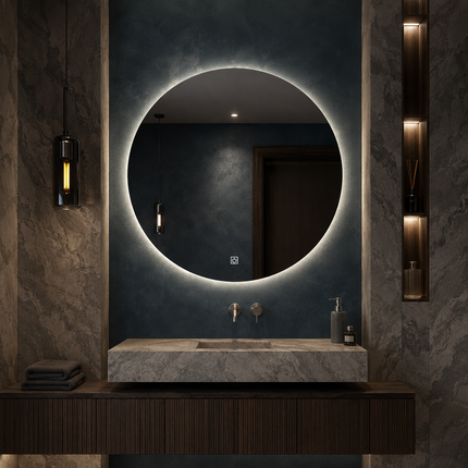 Luminatex round design front-lit or backlit led mirror- 3-colour touch button frameless bathroom vanity mirror