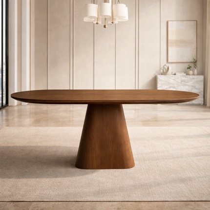 Nordvale Oval Dining Table Mid Century Modern Contemporary Design Sculptural Pedestal Base Ideal for Dining Room