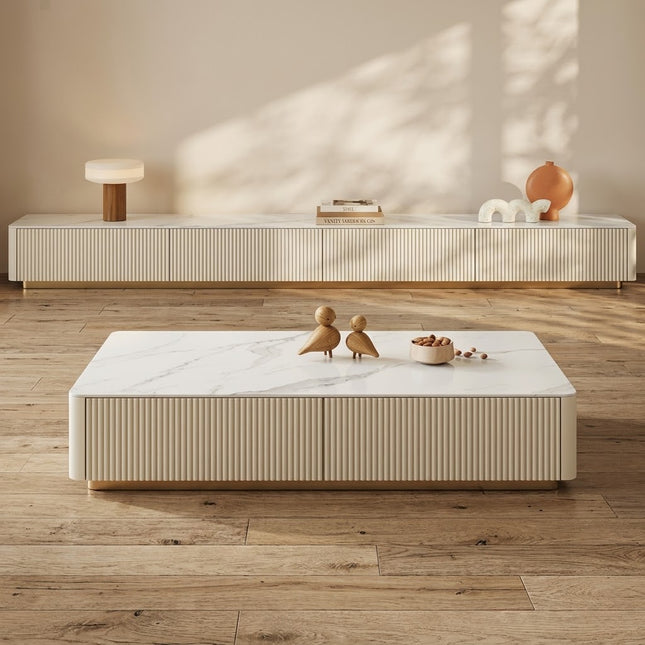 Nuvano Line – Luxury TV Cabinet, Modern Fluted Console, Minimalist Design, Low Base, Living Room Entertainment Unit