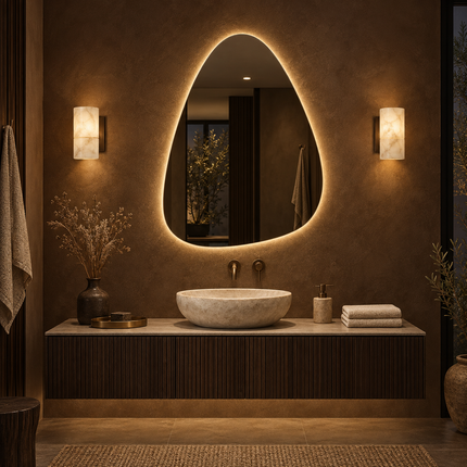 Lumen Teardrop Frameless LED Wall Hanging Mirror with Front or Back Lit for Bathroom Vanity and Dressing Room