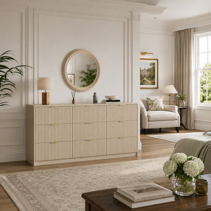 Arden Fluted 9-Drawer Modern Japandi Solid Wood Cabinet with Custom Finish for Bedroom, Living Room & Entryway