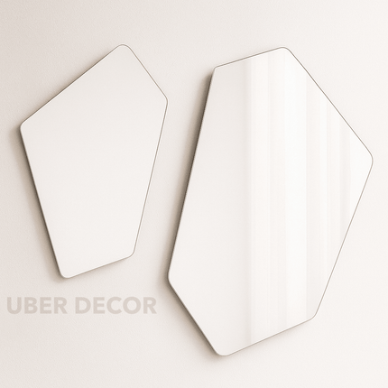 Geometric Frameless Wall Mirror Set of 2- Hexagon Shaped Abstract Modern Stylish Designer Mirrors for Wall Decor