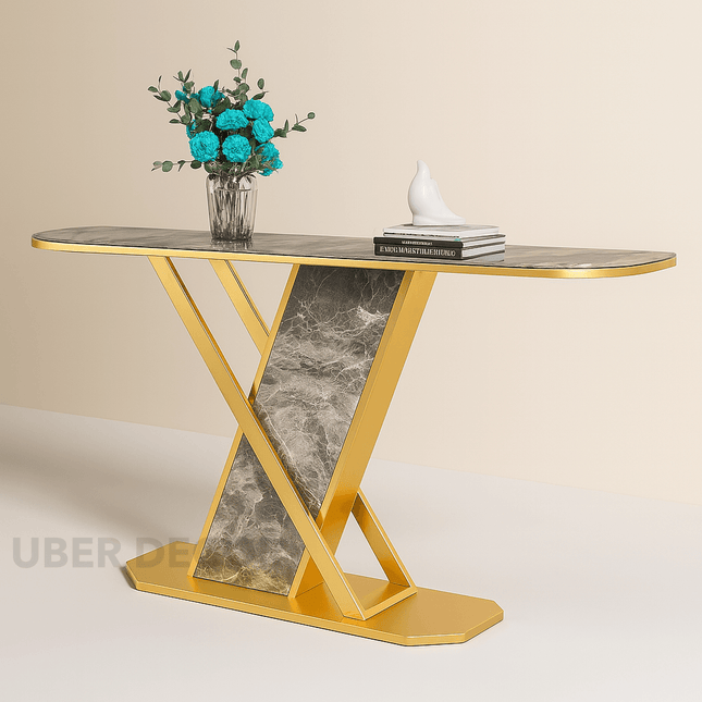 Vesper X Display Table – Custom Marble Top with Sculptural X-Frame Base for Entryways & Hallways