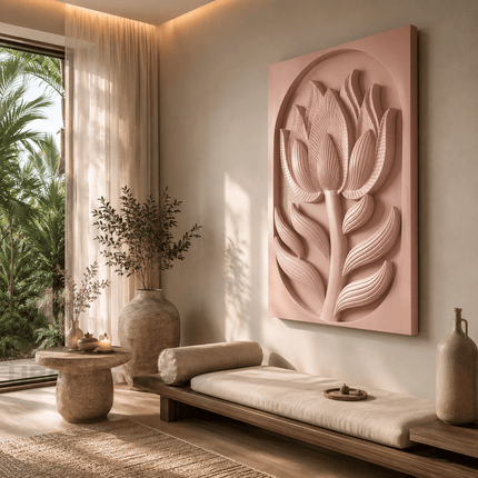 Lotus Bloom Serenity Wall Art – Indian Floral Sculpture for Bedroom