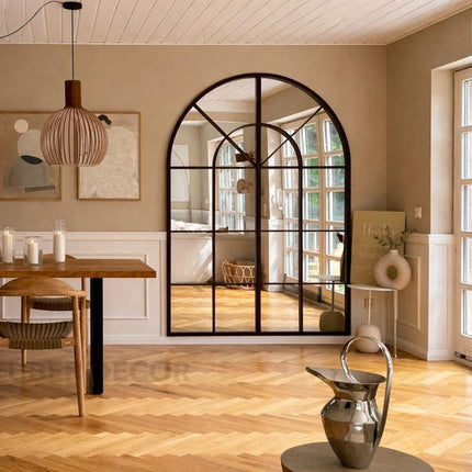 French Arch Oversized Window Style Mirror - Full-Length Arched Metal Frame Mirror