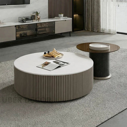 Tiber Oro Italian Luxury Round Coffee Table Tempered Glass Top High Gloss Finish Minimalist Centerpiece for Lounge and Living Suites