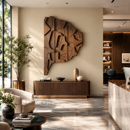 Carved Terrain Rhythm Japandi Wooden  Wall Art – Relief for Living Room