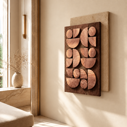 Circle Form Harmony Japandi Wooden Wall Art – Semi Circle for Entryway