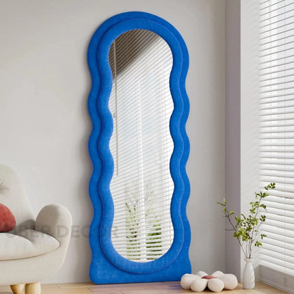 Wavy Symphony Upholstered Full-Length Bedroom Mirror- Modern Wavy Irregular Arched Mirror