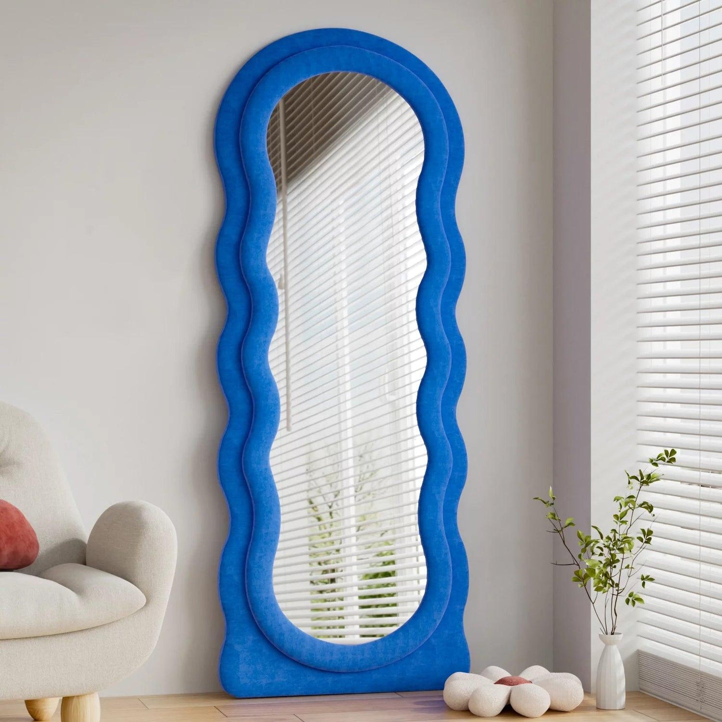 Wavy Symphony Upholstered Full-Length Mirror