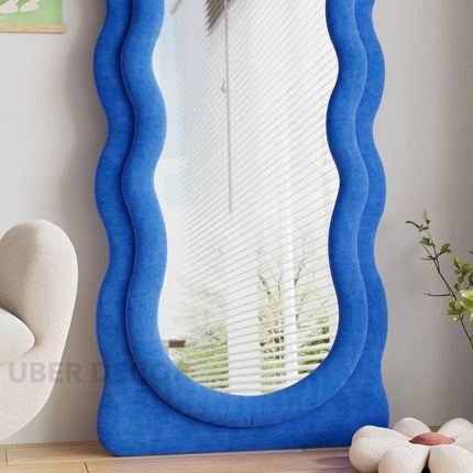 Wavy Symphony Upholstered Full-Length Bedroom Mirror- Modern Wavy Irregular Arched Mirror