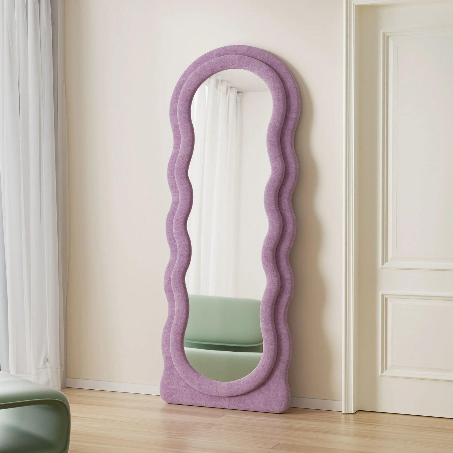 Wavy Symphony Upholstered Full-Length Mirror